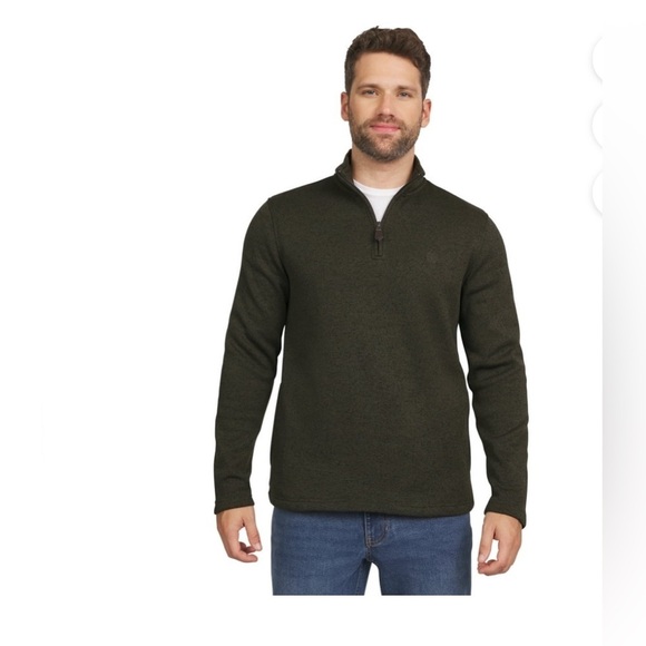 CHAPS QUARTER ZIP FLEECE SWEATER OLIVE LARGE NEW - Picture 2 of 8